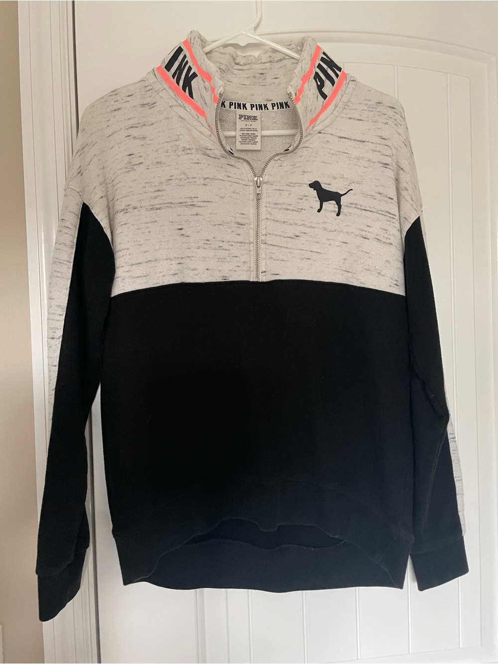 PINK Victoria's Secret Small Colorblock Half-Zip Sweatshirt - Black & Light Gray